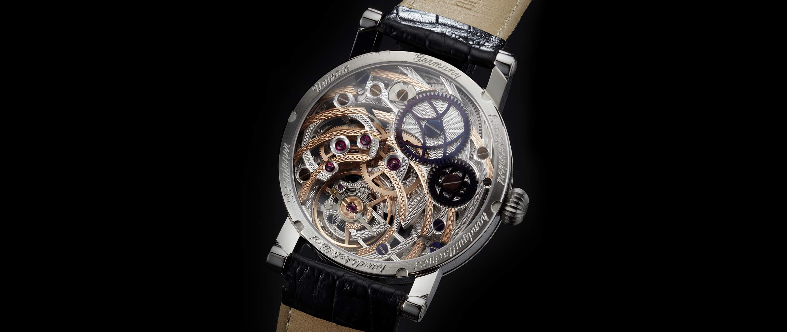 Benzinger Uhr 3/4 Skelett Rose Engine Rückseite