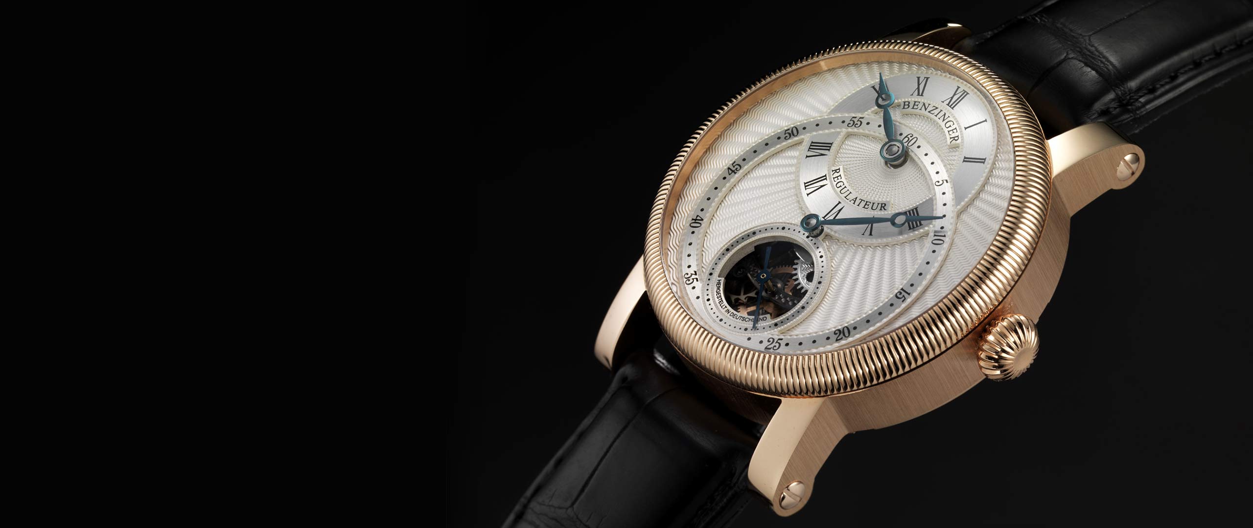 Benzinger Uhr Regulateur Gold Weiss Ansicht