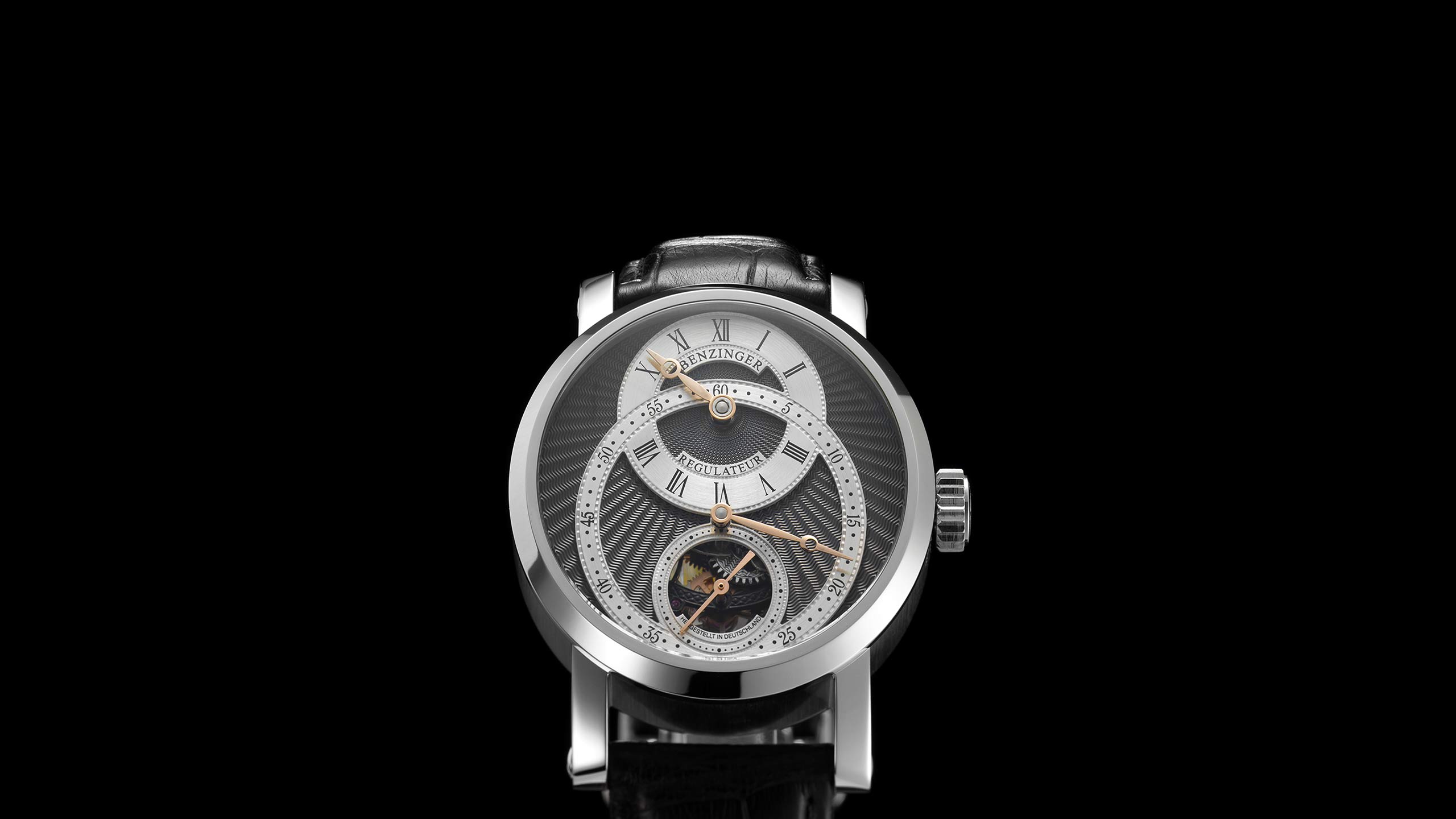 Benzinger Uhr Regulateur Stahl Schwarz