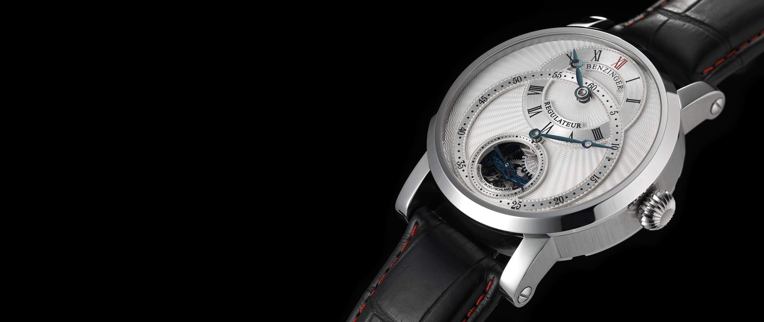 Benzinger Uhr Regulateur Stahl Weiss