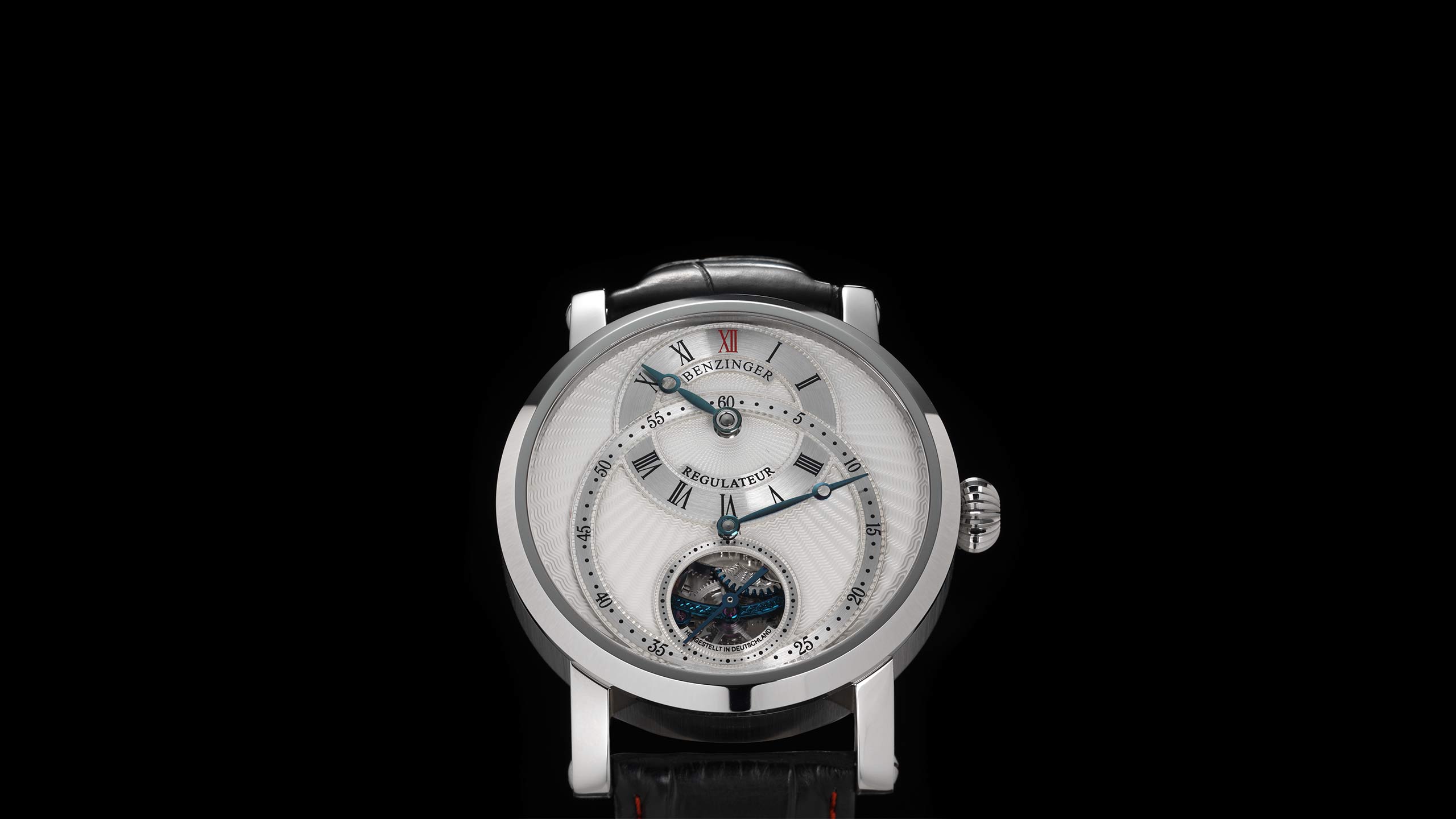 Benzinger Uhr Regulateur Stahl Weiss