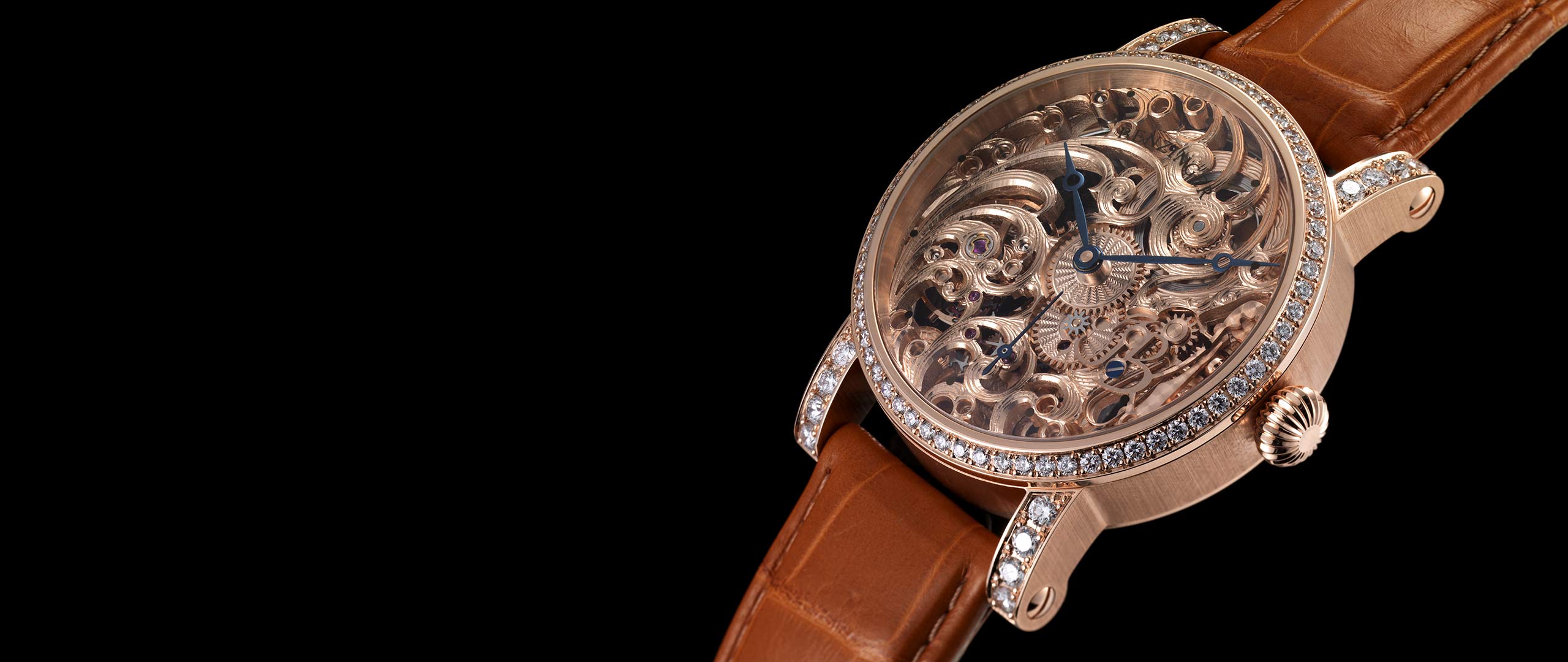 Benzinger Uhr Vollskelett Gold Diamant Ansicht